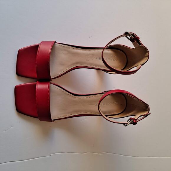 Marc Fisher Korita Crimson Red Ankle Strap Square Toe Heeled Sandals Size 9 M - Picture 7 of 16